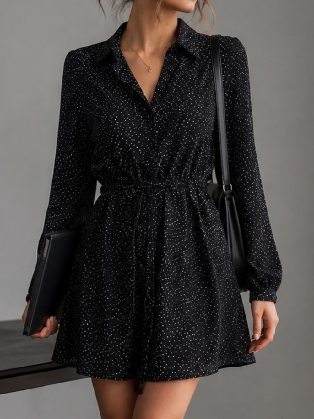 Hilary Radley Mini Dress Womens Size Small Black Polka Dot Career Casual